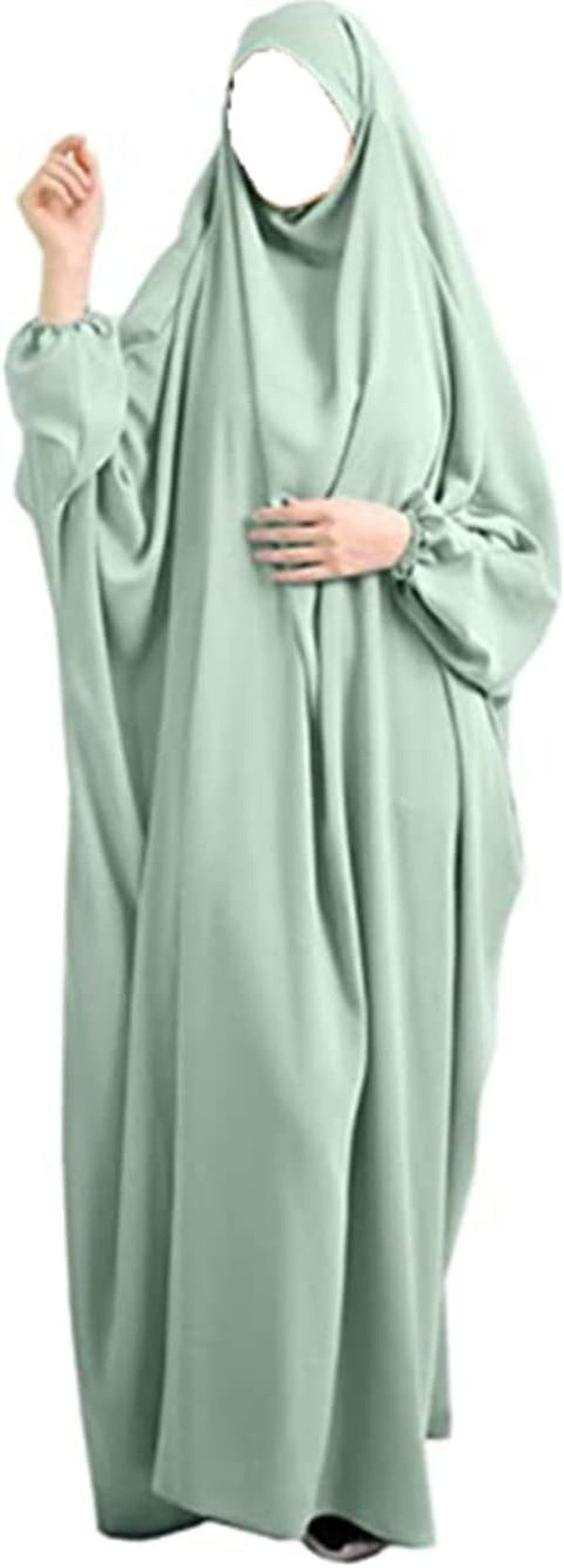 Women Muslim One-Piece Loose Full Cover Long Dress One-Size Overall Hijab Hooded Prayer Dress