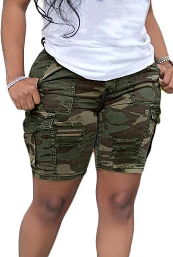 Womens Camo Cargo Shorts High Waisted Casual Trendy Summer Army Fatigue Short Jeans Loose Fit Workout Short Pants