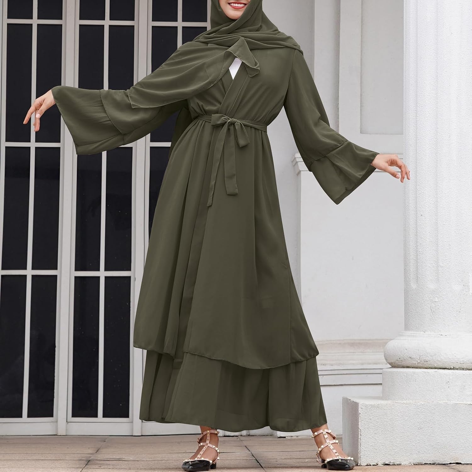 Abayas Muslim Dress for Women Long Sleeve Islamic Abaya Eid Dubai Kaftan Dresses Middle East Prayer Dress Chiffon Robe