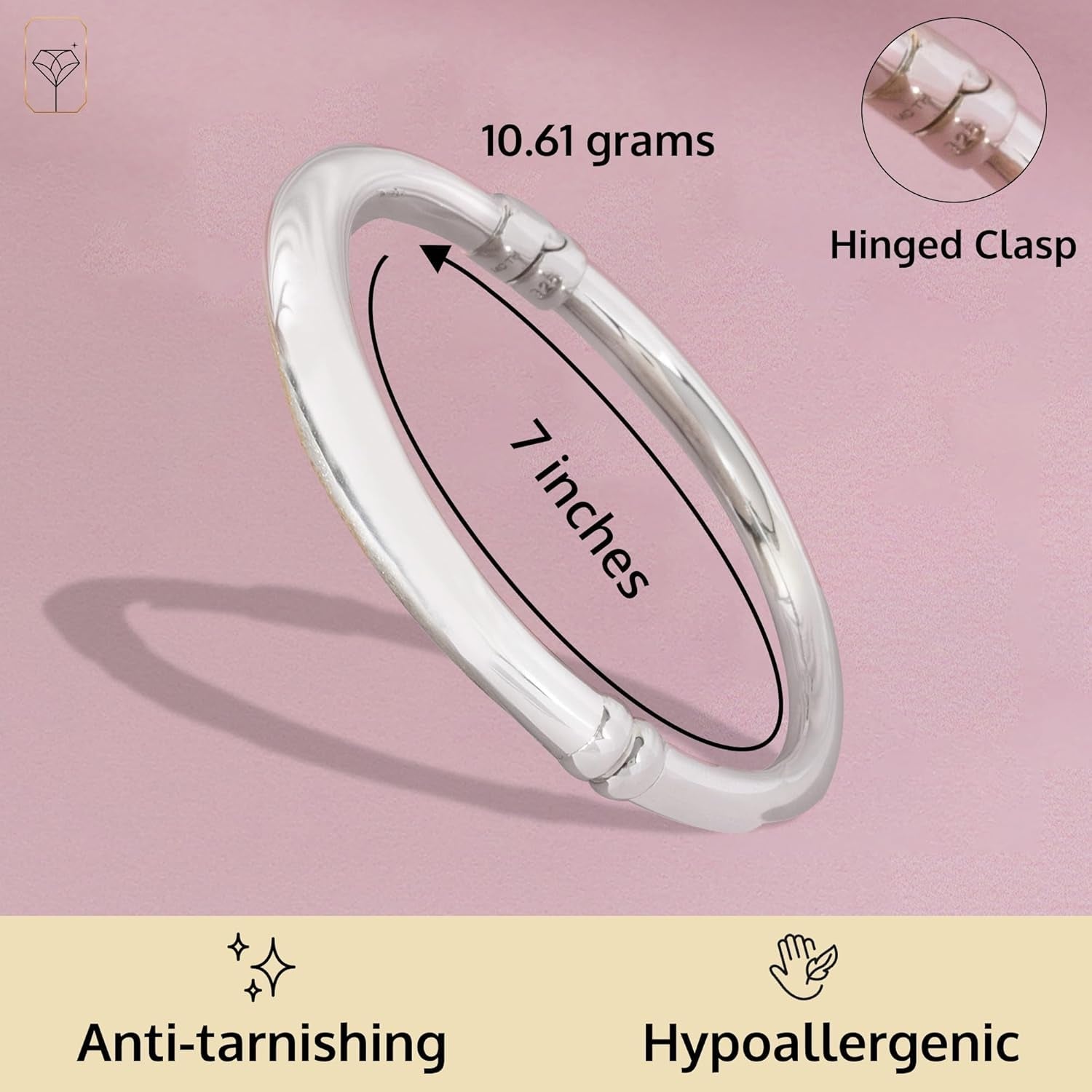 Anti-Tarnishing Hypoallergenic Silver Bangles for Women