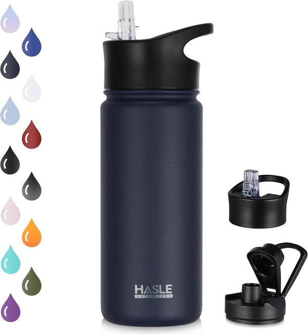 Insulated Water Bottle Kids 16 Oz Double Wall Vacuum Stainless Steel Water Bottle Leak Proof for School Wide Mouth with Straw Lid & Spout Lid Keeps Cold and Hot(Navy,1Pack)