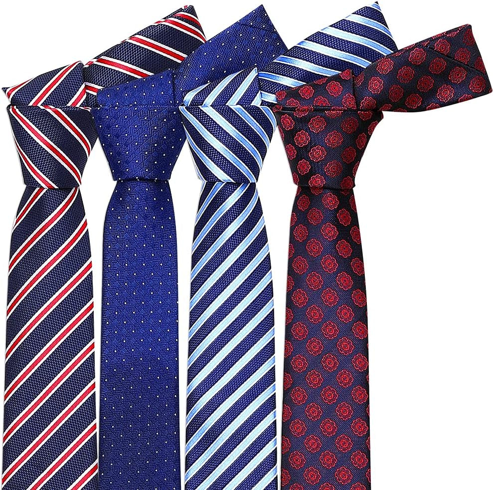 4 Packs Skinny Neckties for Men Boys, 2.35'' Wide Slim Ties in Different Textured Style Mixed Set