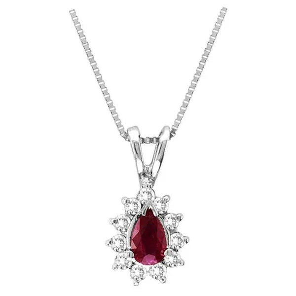 0.35 Ct. Diamond And Natural Heated Ruby Pendant In 14K Gold