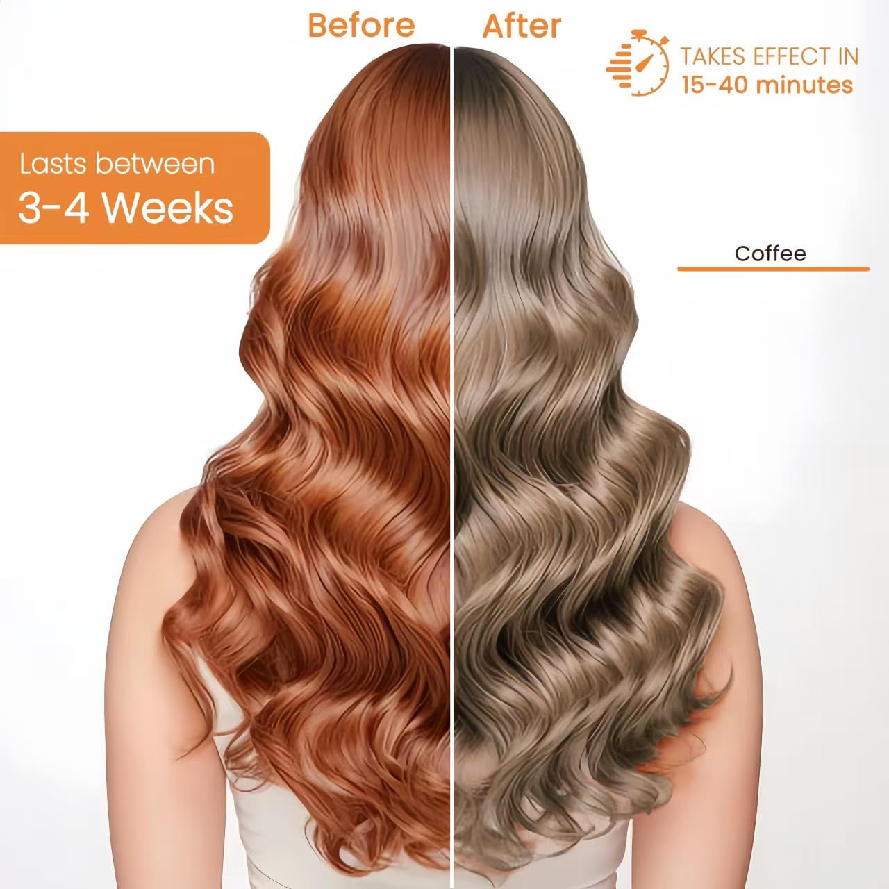 Hair Dye Shampoo 3-In-1 Champu Para Canas Mujer, Instant Coffee Herbal Hair Color Treated Shampoo, Natural Brown Long Lasting Easy to Use, for Women Men, 500Ml