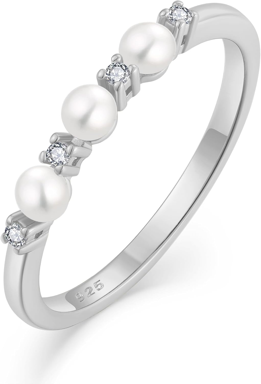 Pearl Ring 925 Sterling Silver Stackable Ring for Women, Freshwater Cultured Pearl Ring Promise Band Jewelry Gifts for Her