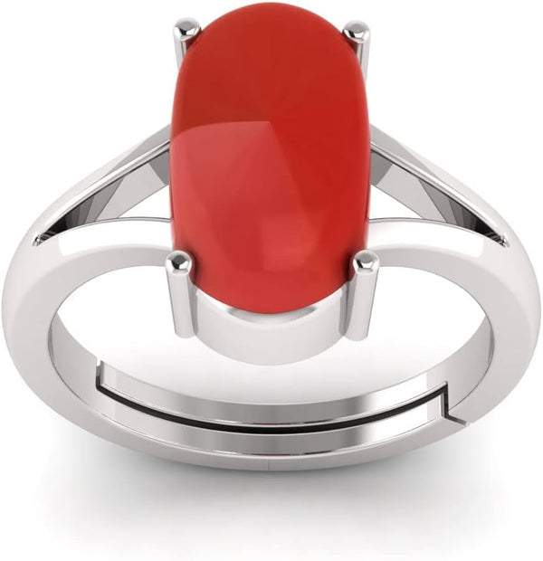 10.50 Carat Natural Red Coral Moonga Capsul Astrological Purpose Adjustable Ring Metal 925 Sterling Pure Silver with Lab Certificate