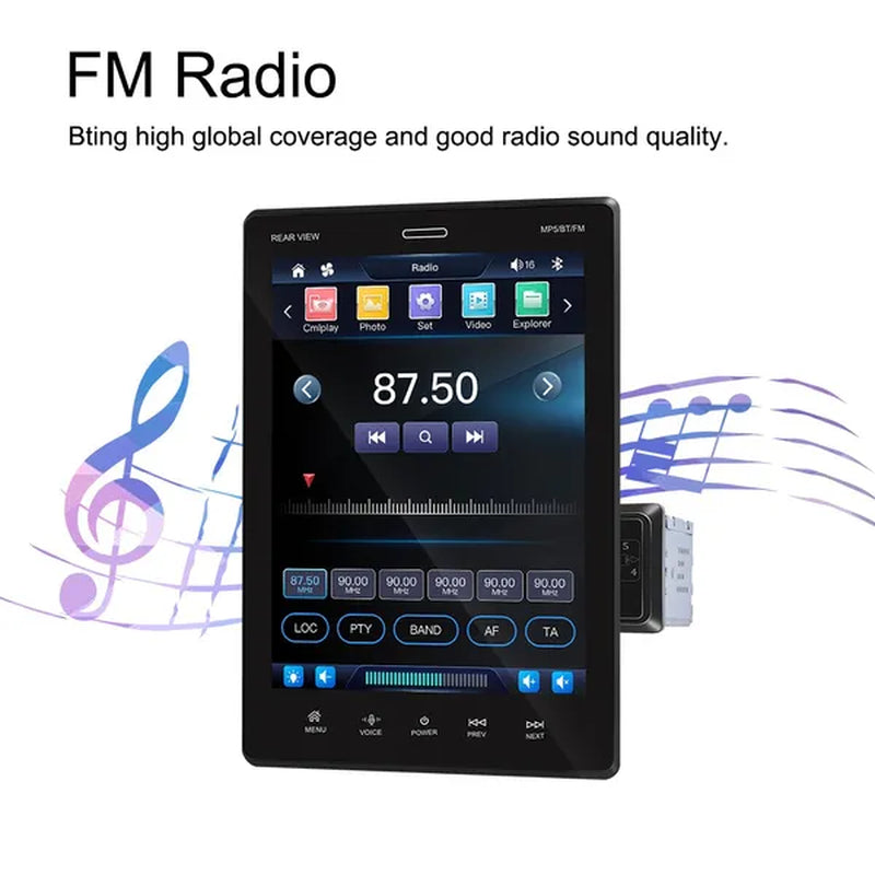 Podofo Autoradio 2Din Car Stereo Radio 9.5'' Rotatable Vertical Screen Car Mp5 Player Support Bluetooth USB FM D-Play Mirror Link Function