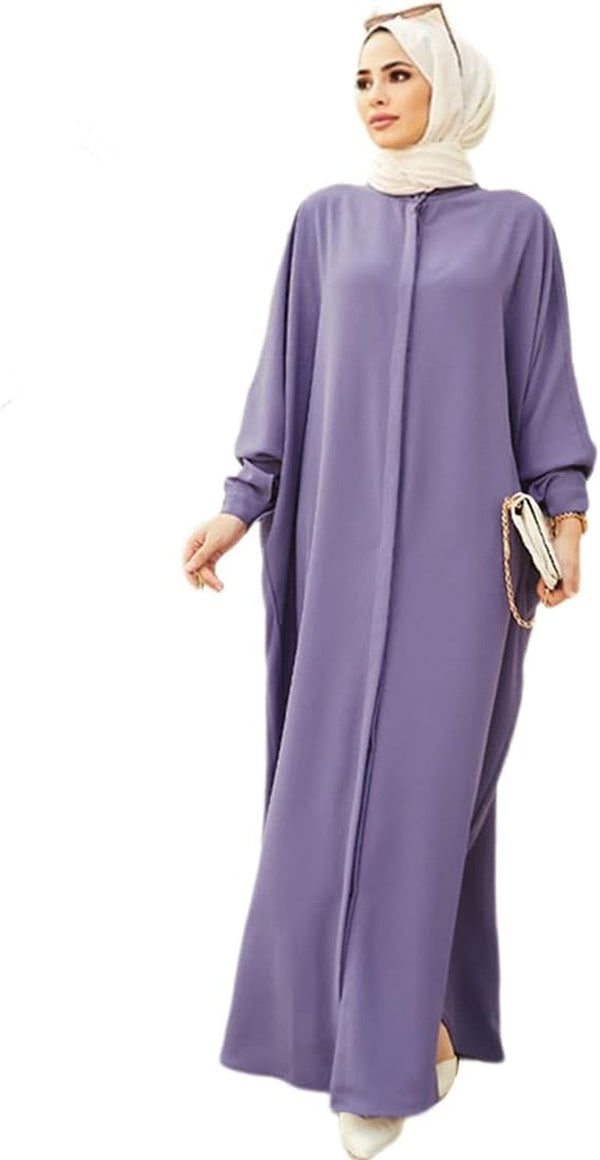 Women'S Muslim Dress Ramadan Abaya Batwing Sleeve Henley Shirt Prayer Kaftan Dubai Islamic Dress